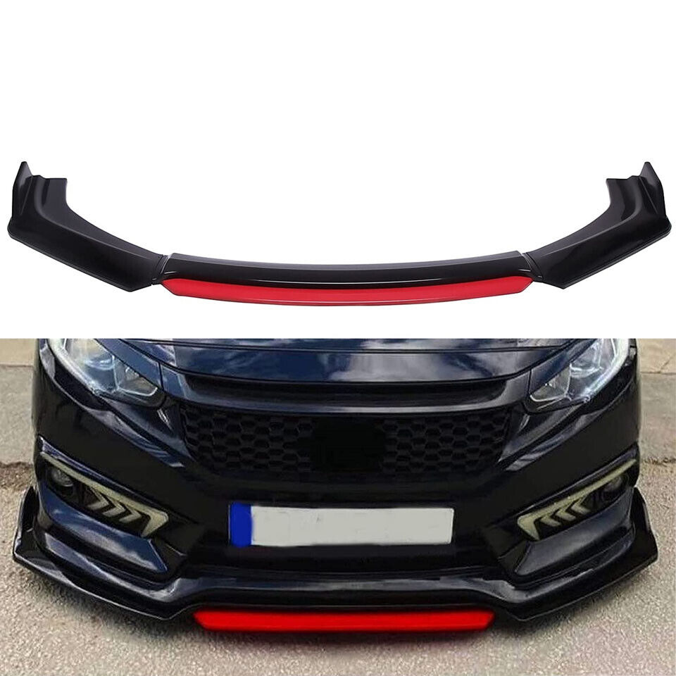 Universal Car Front Bumper Lip Chin Body Kit Black + Red